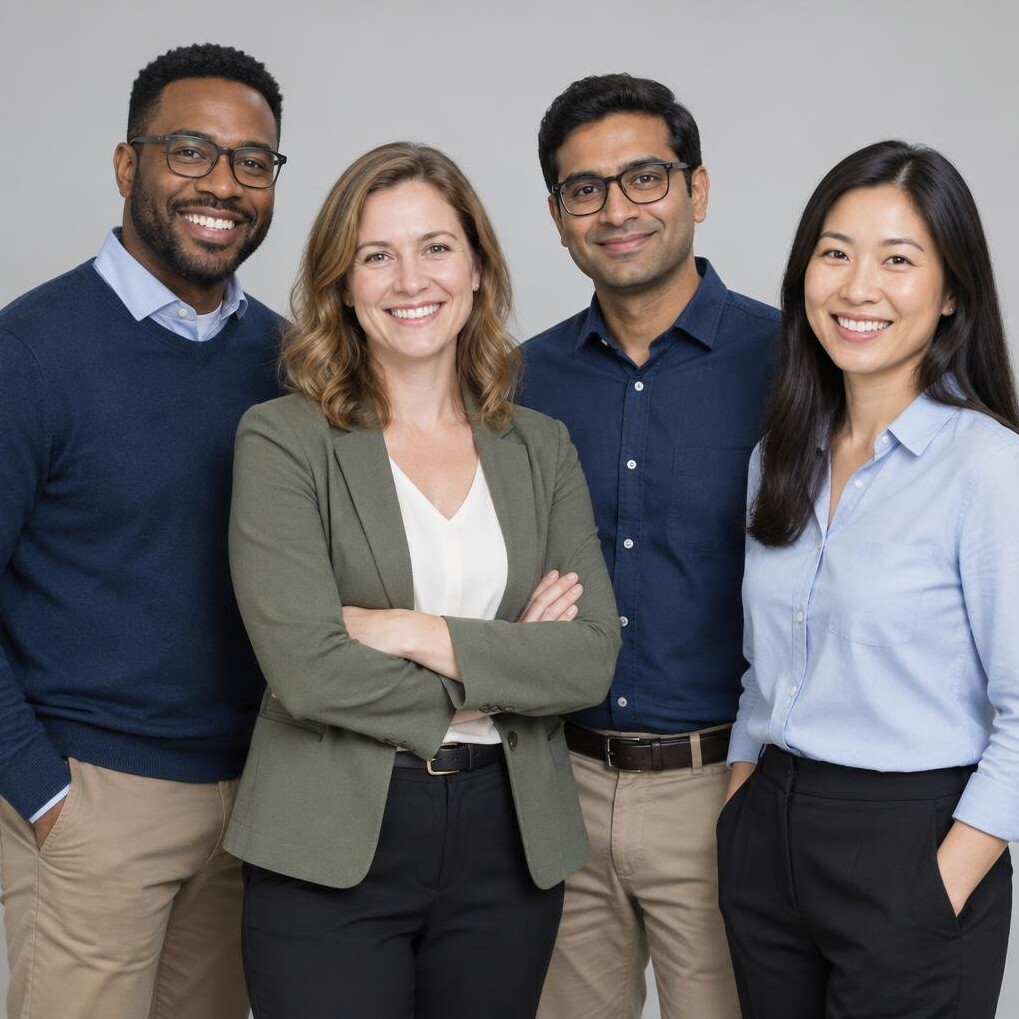 Group portrait of four corporate programming instructors standing together